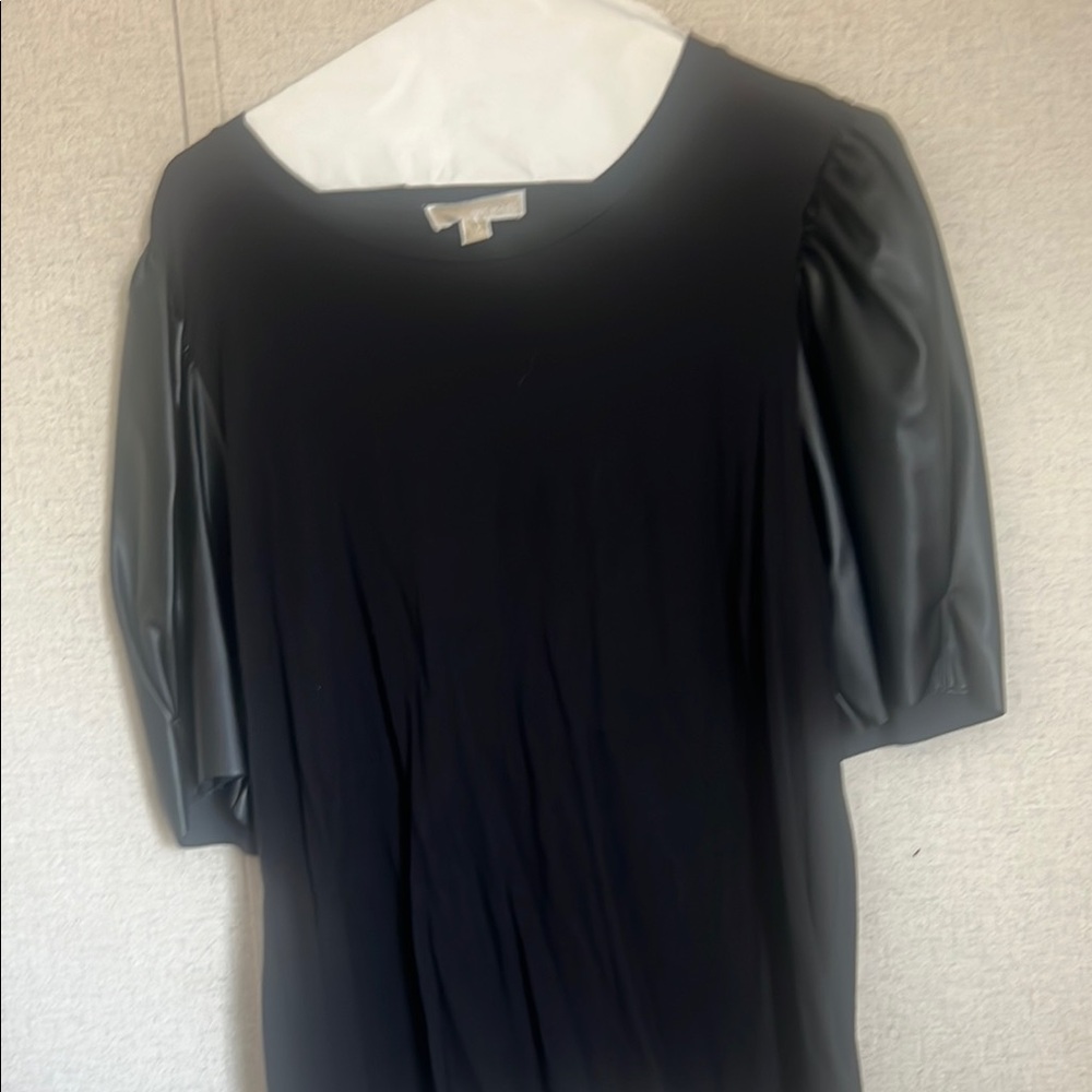 Black Dress with Faux Leather Sleeves